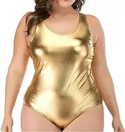 L-5XL Plus Size One Piece Swimsuit Shiny Gold Swimsuit Bronzing Swimsuit Large Size Sexy Swimsuit