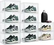 10 Pack Shoe Storage Box Large Clear Plastic Shoe Organizer for Closet Stackable Sturdy Shoe Rack with Magnetic Door Drop Side Shoe Containers for Entryway Sneaker Storage Fit up US Size11 Clear