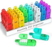 Monthly Pill Organizer 2 Times a Day, 30 Day Pill Box Organizer Am Pm, Daily Pill Case with 32 Large Compartments for Each Day, Portable Travel Pill Container for Vitamins and Medicine