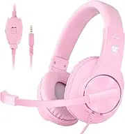 BUTFULAKE Stereo Gaming Headset for PS4, Xbox One, Nintendo Switch, Adjustable Earmuffs and Over-All Noise Isolation, Lightweight 3.5mm Wired Volume Control with Mic for Laptop PC (Pink)