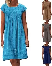[Generic] Plus Size Summer Dress for Women Loose Round Neck Mini Dress Holiday Dress Rhinestone Dress for Women