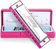 [East top] Blues Harmonica, Diatonic 10 Holes C Key Happy Harmonica Mouth Organ for Beginner,Kids,Children,Students,Gift,with Carrying Plastic Case,Clean Cloth and Manual