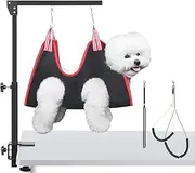 HIDOG Dog Grooming Arm with Clamp, Adjustable Dog Grooming Table Arm with Two No Sit Haunch Holder & Hammock Harness, Foldable Pet Grooming Supplies for Small Medium Dogs