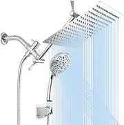 [LiwCho] Shower Head, 10 Inch High Pressure Rainfall Shower Head/Handheld Shower Combo with 11 Inch Extension Arm, 9 Settings Adjustable Anti-Leak Shower Head with Holder/Hose, Height/Angle Adjustable