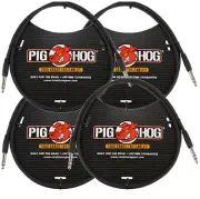 4 Pack Pig Hog PTRS03 8mm 3 FT 1/4" TRS Balanced Stereo to 1/4" TRS Cable Plug
