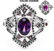 Natural Alexandrite & Ruby 925 Solid Sterling Silver Filigree Look Ring Sz 8