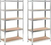 Storage Shelves 2 Pack 5 Tier Adjustable Garage Storage Shelving, Heavy Duty Metal Storage Utility Rack Shelf Unit for Warehouse Pantry Closet Kitchen, 90 x 40 x 180 cm Silver