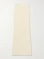 [KHAITE] KHAITE - Claire Ribbed Brushed Silk And Cashmere-blend Midi Skirt - Cream - x small x small Cream