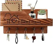 Gocokia Mail and Key Holder for Wall Decorative, Wooden Mail Organizer with 5 Key Hooks, Wall Mounted Key Hangers with Mailbox, Shelf for Mail, Letters, Newspapers and Magazines