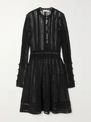 [Chloé] Chloé - Crochet-knit Linen, Cashmere And Silk-blend Mini Dress - Black - small small Black