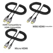 HDMI Male to Mini Micro HD Coiled Extension Flexible Spiral Cable Male Plug Cord
