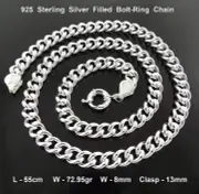 Necklace Real 925 Sterling Silver Filled Solid Boltring Statement Chain 55cm