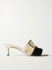 [Manolo Blahnik] Manolo Blahnik - Fabiolamu 50 Cutout Leather-trimmed Two-tone Raffia Mules - Cream - IT40 IT 40 Cream