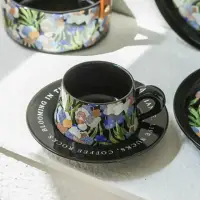 在飛比找momo購物網優惠-【WO HOME】復古水彩畫風時尚陶瓷咖啡杯碟 黑色(輕奢復