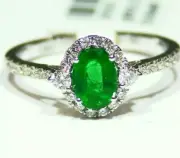 1.02CT 18K Gold Natural Round Cut Emerald White Diamond Vintage Engagement Ring