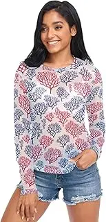 [AIXIWAWA] Women Long Sleeve Mesh Sheer Top Coral Pattern, Sexy See-Through Blouse for Party Evening Wear S