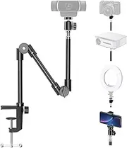 KDD Webcam Stand Camera Mount with Phone Holder, 25 Inch Foldable Flexible Gooseneck Cell Phone Clamp & Table Projector Mount, for Logitech C922 C930e C920S C920 C615 C960 Brio 4K, Gopro Hero 8 7 6 5