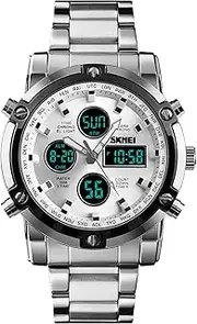 [Tonnier] Stainless Steel Strap Outdoor Sport Watch Analog Digital LED Dual Time Display Mens Watch