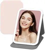 CATZONS Makeup Mirror with 3 Lighting Modes,USB Rechargeable Travel Vanity Mirror,Dimmable Touch Screen (Pink)