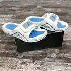 Jordan Hydro 4 IV Retro Slip On Slides White Blue Mens Size 8 Pool Comfy NIB