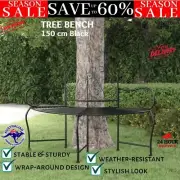 Metal Tree Bench Half Round Black 150cm Park Garden Steel Seat Weather Resistant