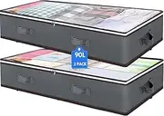 2-Pack 90L Underbed Storage Bags,H HOME-MART Under Bed Shoe Storage Containers Clothes Organizers with Reinforced Handles,See-Through Window Sheet Organiser for Clothing, Blankets (2-Pack)
