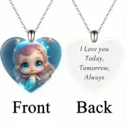 Cute Heart Shaped Mermaid Pattern Pendant Necklace For Girls Kids