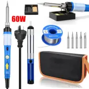 Soldering Iron Kit 60W Adjustable Temperature Solder Wire Stand Desoldering Pump