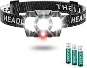 LED Headlamp,1500 Lumen Head Lamp with 7 Modes, Head Lights for Forehead with Red Light, IPX5 Waterproof Head Light for Adults and Kids Camping Running, 3AAA Batteries Included