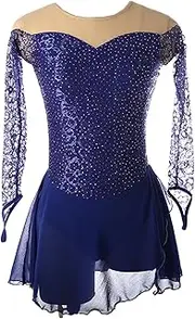 [Zagitova] Figure Skating Dress for Girls with Shiny Rhinestone Open Back Graceful Patchwork Mesh Competition Dance Dress