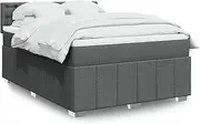 vidaxl Box Spring Bed with Mattress and Topper - Double Black - Modern Bedroom Furniture 190x144 cm, Supportive slatted Design, Breathable Polyester Fabric, Soft Removable Cover, Medium Firmness