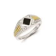 Sterling Silver w/ Gold Plating Black u0026 White Diamond Mens Ring