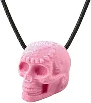 [Delta Loom] Aztec Death Whistle Necklace - Pink Skull Pendant for Men & Women - 125+ dB Screaming Sound - Grunge Gothic Statement Jewelry - Loud Horror Necklace - 20" Black Waxed Cord - Made in USA, Small