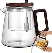 Glass Teapot with Infuser - Glass Teapot with Strainer & Wood Handle | Ergonomic Heat Resistant Tea Maker Kettle for Home Living Room Workplace