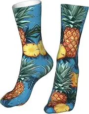 [CSIVKEJ] Crew Socks Comfort Casual Athletic Multi Design Socks For Women Men, Pineapple 11, One Size, Pineapple 11, One size