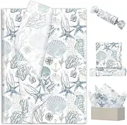FYSUIMU 60 Sheets Pastel Ocean Tissue Paper Blue Under The Sea Shell Starfish Coral Wrapping Paper Decorative Art Tissue for Summer Birthday Baby Shower, 14 x 20 Inch