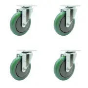 5 Inch SS Green Polyurethane Wheel Swivel Top Plate Caster Set Service Caster