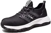 [WCXTY] Steel Toe Sneakers for Men,Fashion Breathable Lightweight Steel Toe Work Boots for Men,Comfortable Slip Resistant Safety Toe Shoes for Men,Indestructible (Color : Black, Size : 8)