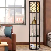 Artiss Floor Lamp Storage Shelf Vintage LED Lamps Reading Light Home Organizer Black