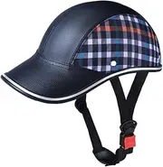 Skull Cap Helmet, Motorcycle Leather Baseball Cap Half-Face Helmet,Jet Motor-Biker Scooter Retro Chopper Cruiser Vintage Open Face Motorbike Helmets, for Adult Men Women, DOT/ECE Approved H