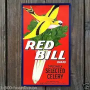 Vintage Original RED BILL CELERY VEGETABLE Box Crate Label Parrot 1930s Unused