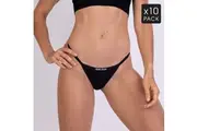 Womens G String Cotton Thong Black 10 Pack
