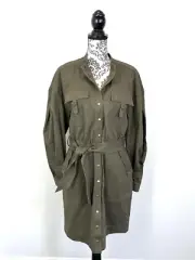 NEW Witchery Utility Dress Platoon Olive Balloon Sleeves Midi Pockets Belt 14 XL