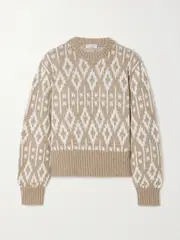 [Brunello Cucinelli] Brunello Cucinelli - Sequin-embellished Fair Isle Cashmere Sweater - Light brown - large large Brown