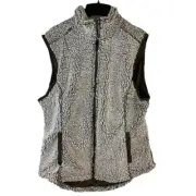 Keren Hart NEW Cozy Fuzzy Lined Cream & Brown Full Zip Sherpa Vest Size Large