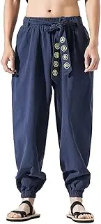 [HAORUN] Men Chinese Style Kung Fu Pants Tai Chi Loose Trousers Linen Casual Retro Wide Leg