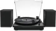 Montauk Vinyl Record Player, Black Wood Finish, 3-Speed Belt Driven Turntable wi