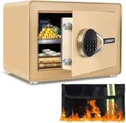 1.0 Cubic Feet Safe Box, Small Safe W/Fireproof Bag, Removable Shelf, Alarm Syst
