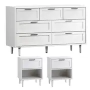 Oikiture 7 Chest of Drawers and 2 Bedside Tables Dressers Bedroom Set White