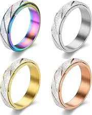 Anxiety Rings Fidget Rings for Women Stress Relief Spinner Rings for Teen Girls Stress Rings 4Pcs 6MM Titanium Steel Rings Size 5-11